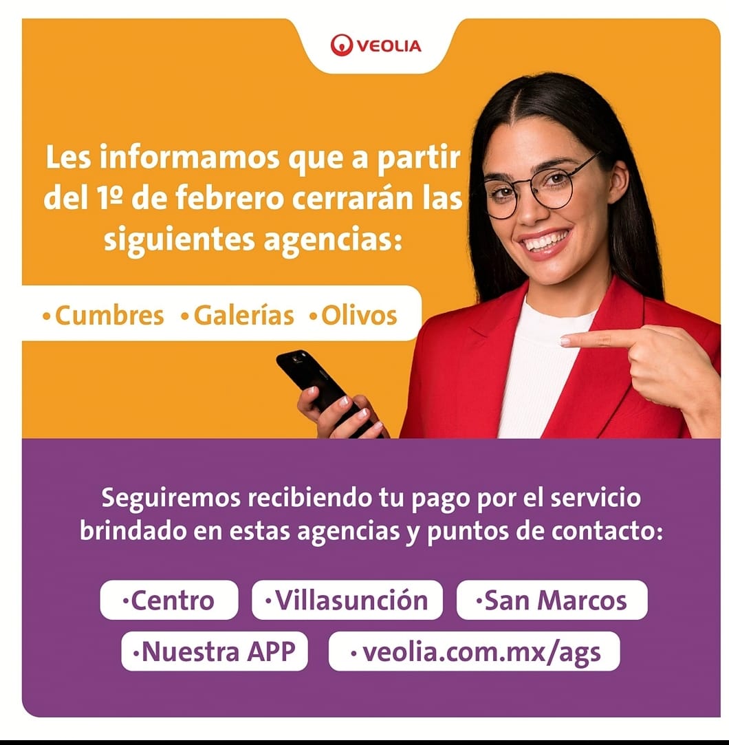 VeoliaAgs's tweet photo. Seguimos atendiéndote en las siguientes agencias. ¡Visítanos hoy mismo y libérate de deudas! https://t.co/v5OJ3sTKQb