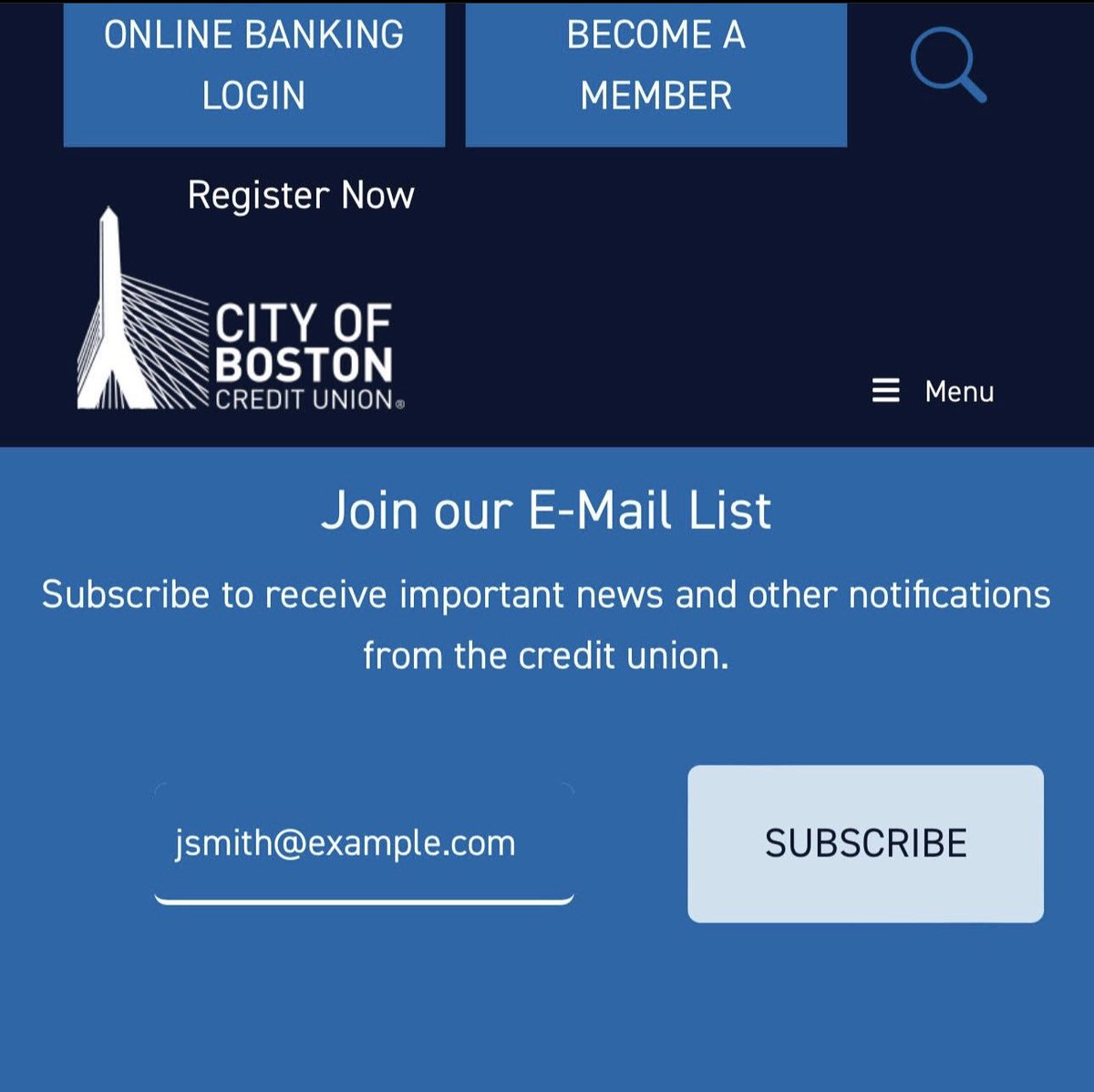 CityofBostonCU's tweet photo. Simply enter your email at the bottom of our website at https://t.co/MPXoyNXluW and click #subscribe and you'll be all set for future communications from City of Boston Credit Union.

#CreditUnion #LetsConnect #News #Updates #Announcements #JoinOurEmailList https://t.co/lligRRgyHo