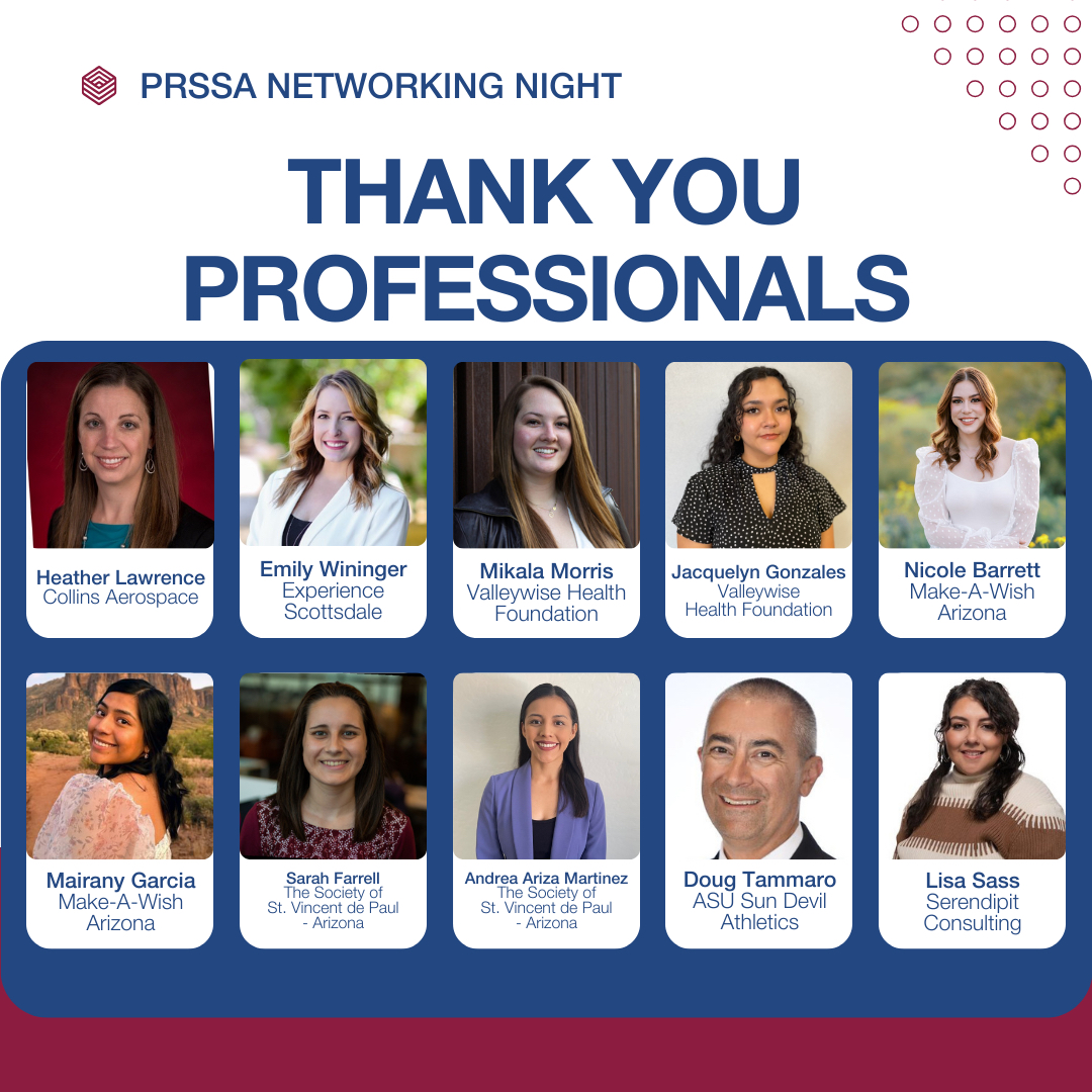 🚨 PRSSA Networking Night was a success!

Thank you so much to the amazing panelists and professionals for talking to and inspiring our members 🌟

We had professionals from industries such as: entertainment, health, hospitality, nonprofit, sports and tech!
