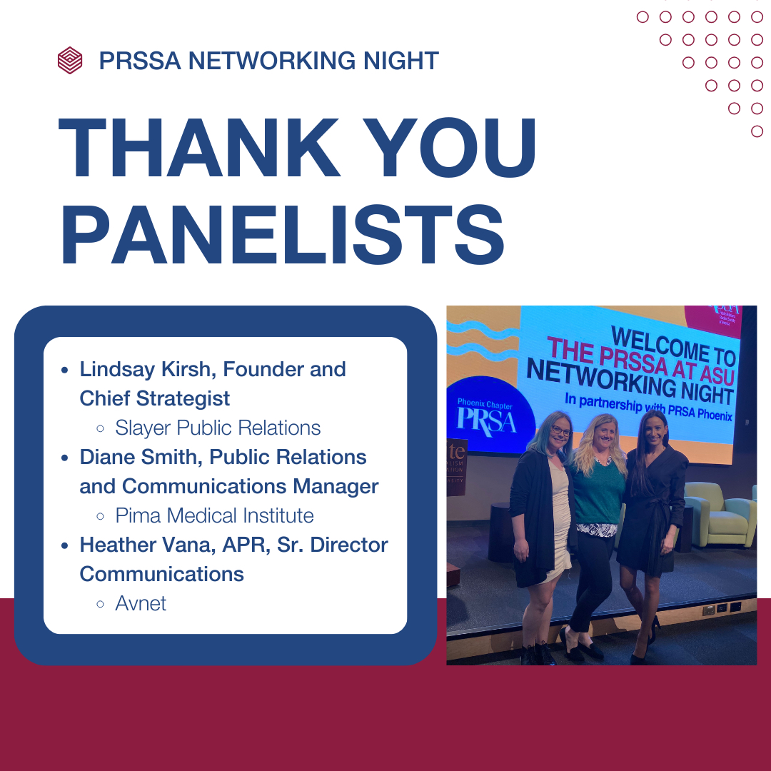 asuprssa's tweet photo. 🚨 PRSSA Networking Night was a success!

Thank you so much to the amazing panelists and professionals for talking to and inspiring our members 🌟

We had professionals from industries such as: entertainment, health, hospitality, nonprofit, sports and tech! https://t.co/Qr9sv49v4w