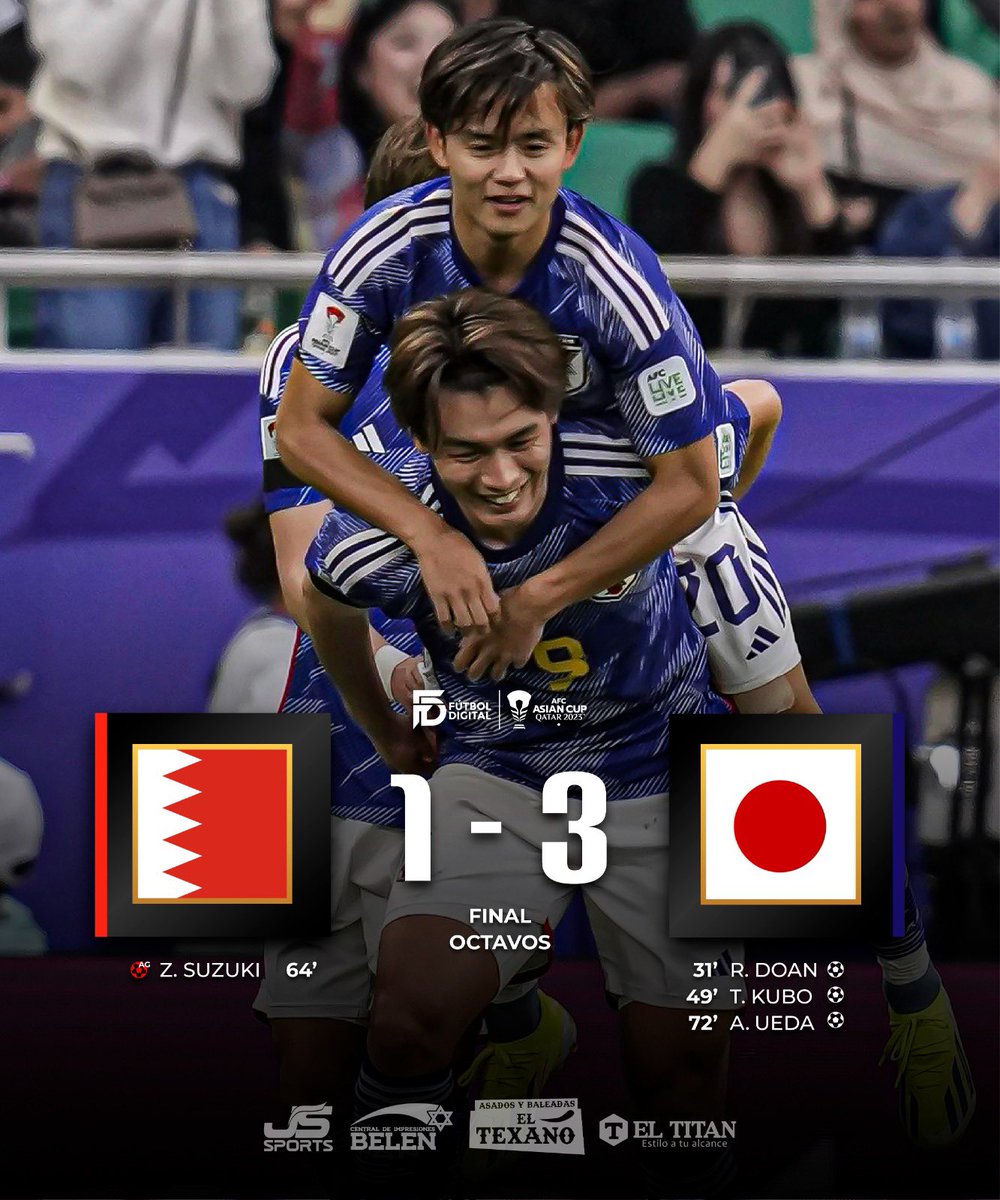 FutbolDigitalHn's tweet photo. ✅JAPÓN E IRÁN A CUARTOS DE FINAL🏆
Los del sol naciente pasan sin problemas ante Bahrein
🥵Irán se complicó más de lo pensado y tuvo que llegar hasta los penales🫣
#FutbolDigital #CopaAsiatica https://t.co/24bEXeKQyt