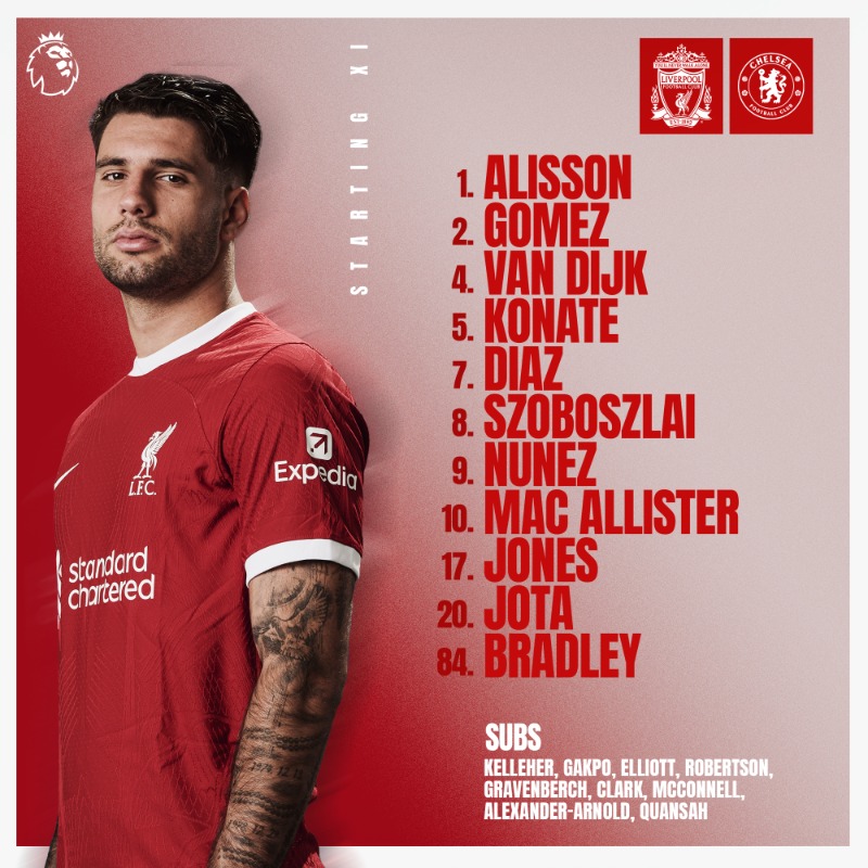 LFC's tweet photo. 🔴 #LIVCHE TEAM NEWS 🔵

Our line-up to face Chelsea tonight: