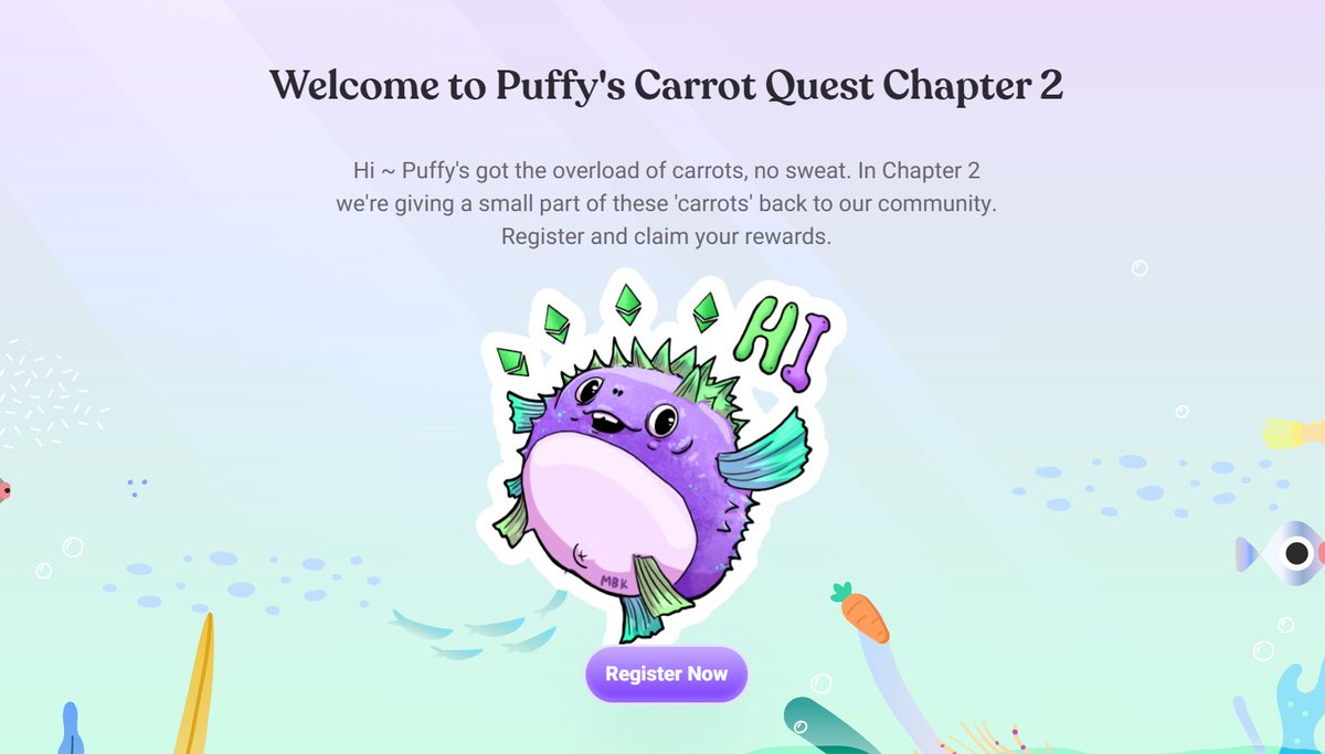 VizioAds's tweet image. 2/ Chapter 2: Enter Our Sea

We have chomped down the carrots, and we now need your help claiming the carrots 👀

👉 quest.pufffer.fi/chapter2

Dive in and register for staking rewards and more surprises...🥕🐡