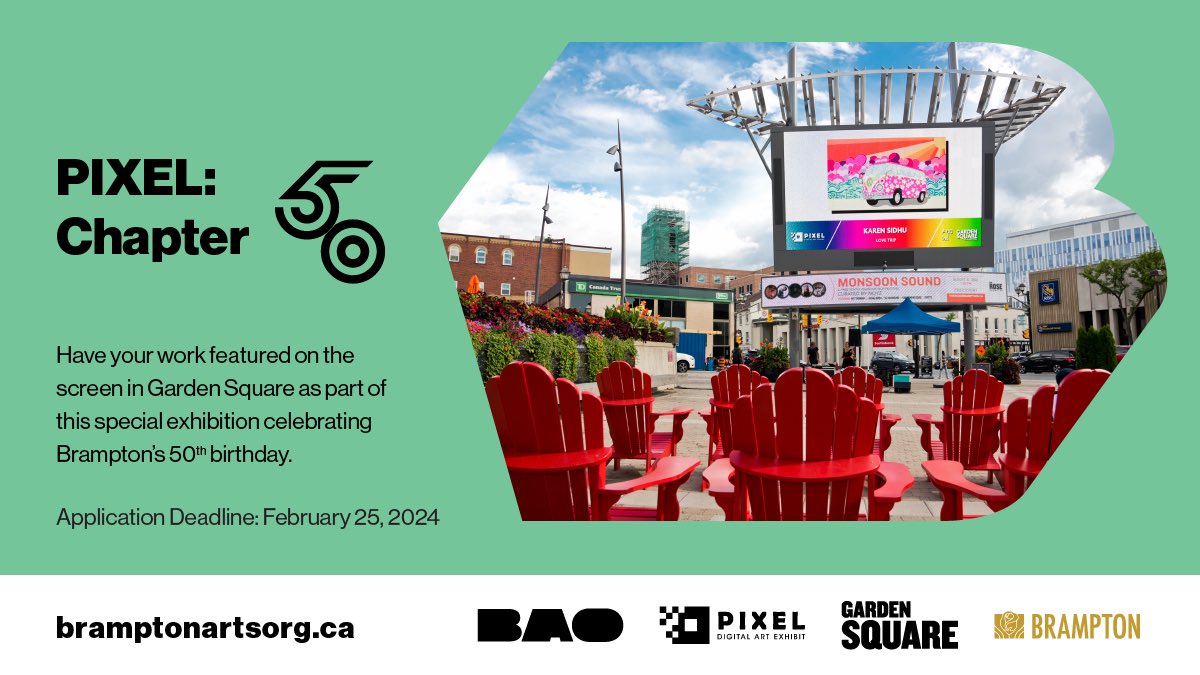 Join the celebration of #Brampton’s 50th birthday by showcasing your skill and talent in the 2024 Pixel Digital Art Exhibition. 🎉 @baobrampton and @gsqbrampton are giving 50 local artists, musicians, creatives, or art collectives the chance to have their work showcased on the