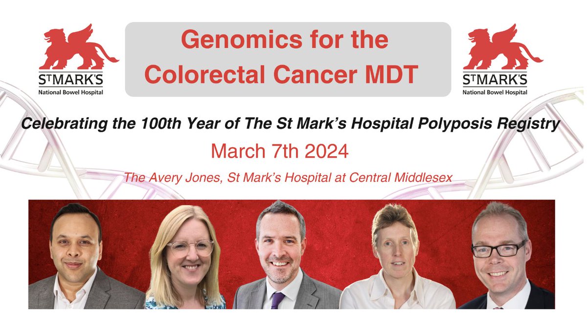 Want to know more about genomics and the colorectal MDT? sign up for this great meeting @StMarksHospital biology is king! eventbrite.co.uk/e/genomics-for…