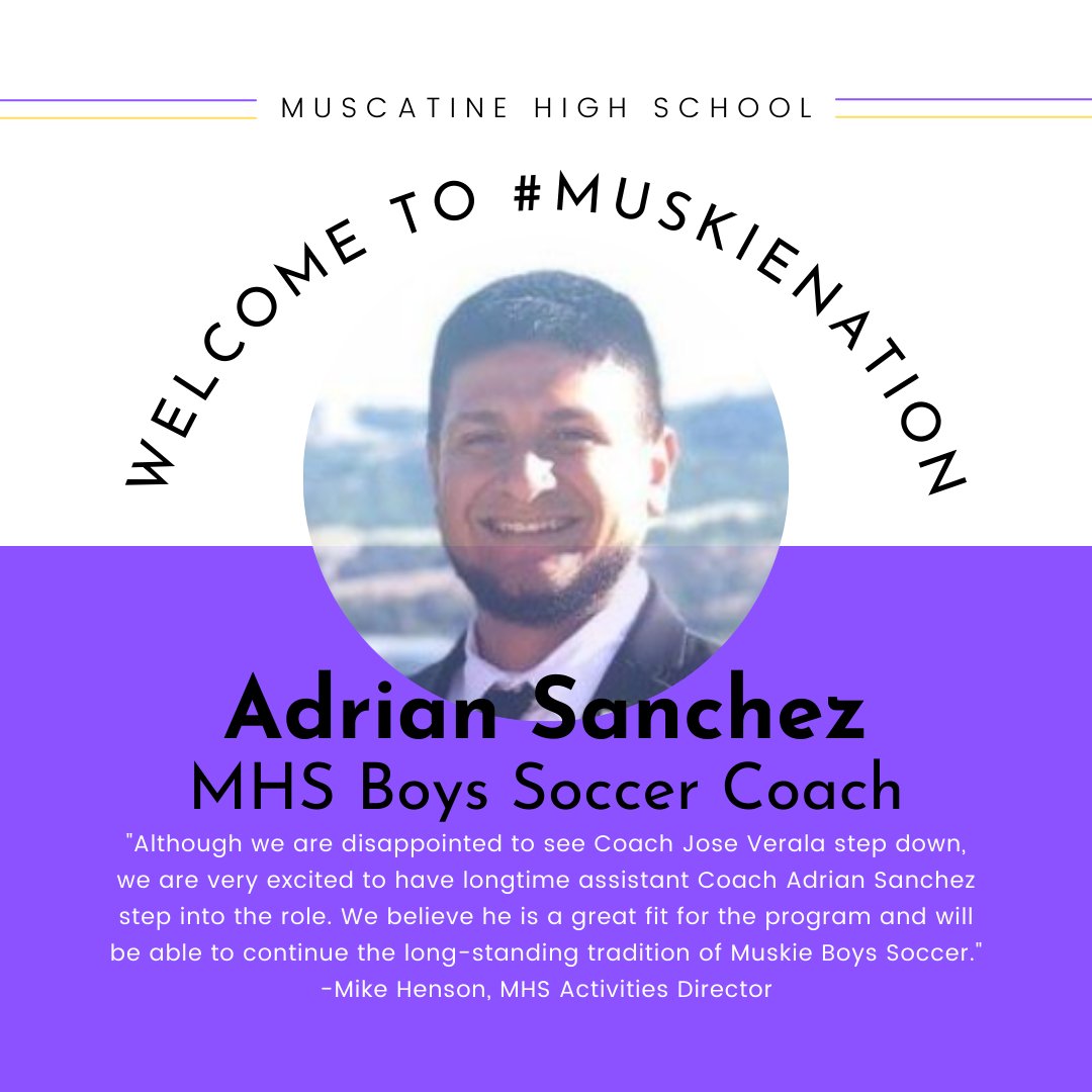 Congratulations to our new MHS Boy's Soccer Coach, Adrian Sanchez! Welcome to #muskienation!

#muscatinehs #muskieschools #muskieactivities