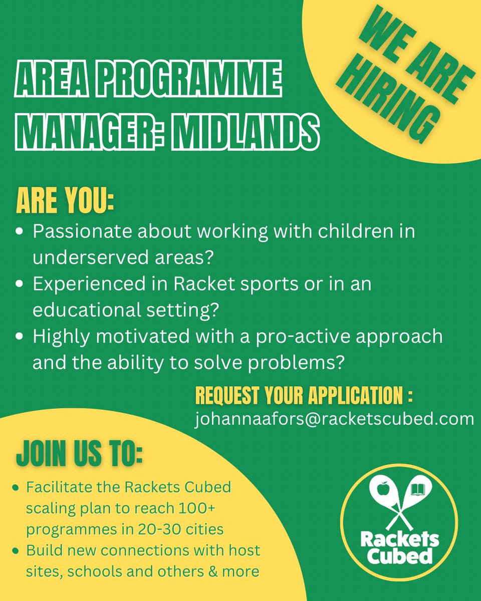 A chance to work for a wonderful charity with real purpose and heart ❤️!We’ve partnered with @RacketsCubed for 5 years across a wide range of inspirational projects supporting the most vulnerable. Please forward this role to anyone you think might be interested.