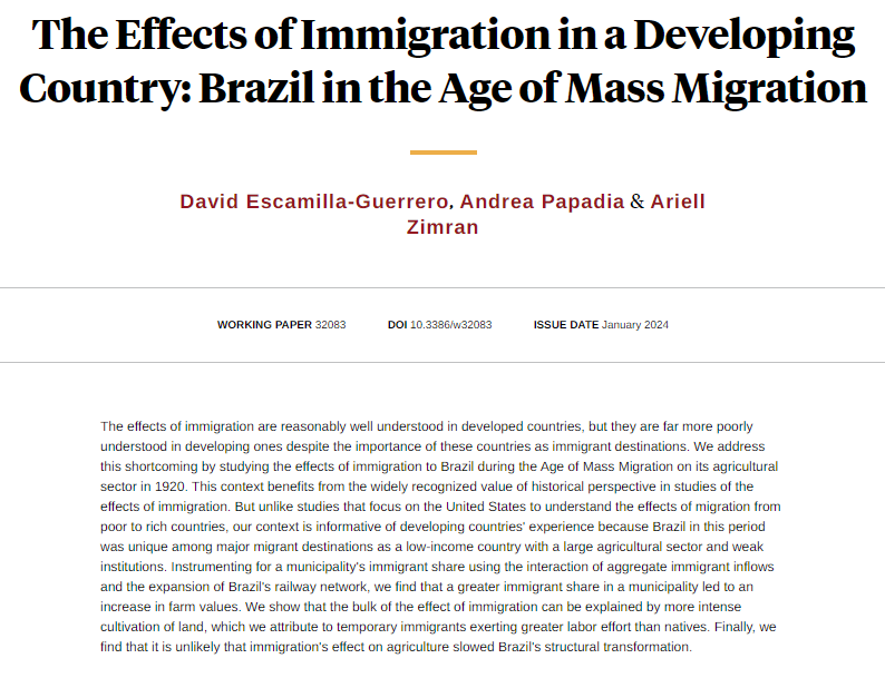 NBER (@nberpubs) on Twitter photo Migration to Brazil during the Age of Mass Migration, 1855–1920, led to increases in farm values through more intensive cultivation — evidence of immigration’s impact in developing countries, from <a href="/drescamillag/">David Escamilla</a>, <a href="/PapadiaAndrea/">Andrea Papadia</a>, and @ariellzimran nber.org/papers/w32083 Migration to Brazil during the Age of Mass Migration, 1855–1920, led to increases in farm values through more intensive cultivation — evidence of immigration’s impact in developing countries, from <a href="/drescamillag/">David Escamilla</a>, <a href="/PapadiaAndrea/">Andrea Papadia</a>, and @ariellzimran nber.org/papers/w32083