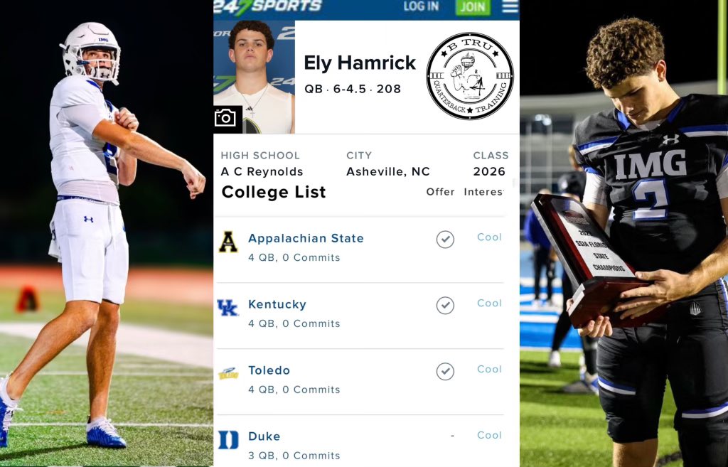 blessed | humble | competitor
<a href="/ACR_Football/">A.C. Reynolds Rockets Football</a> c/o 2026
#BTruQBTraining 🔘 <a href="/baylintrujillo/">Baylin Trujillo</a>

247 Recruiting: 247sports.com/Player/ely-ham…

RIVALS: n.rivals.com/content/athlet…

On3: on3.com/db/ely-hamrick…

QB HITLIST: qbhitlist.com/qbhl-top-150/?…

HUDL: hudl.com/profile/176896…