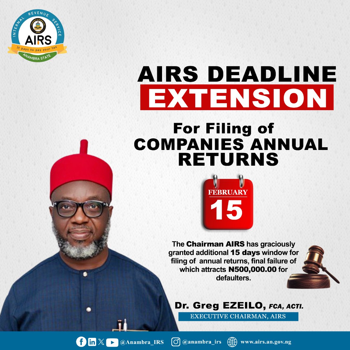 Anambra_IRS's tweet image. Don&apos;t wait until another
Act Now and Avoid the penalty!  

#AnambraTax #TaxDeadline #AnambraState #AIRS #GovernmentTax #DeadlineApproaching&quot;