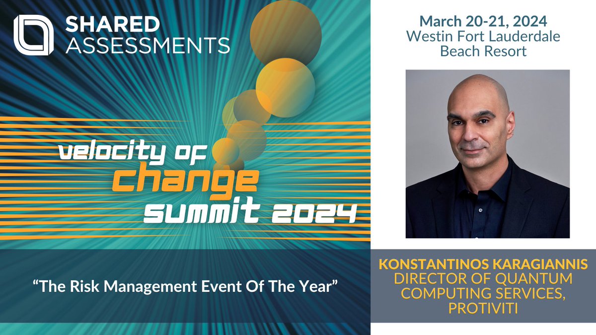 💬 Introducing #SAsummit24 Speaker: Konstantinos Karagiannis, Director of Quantum Computing Services at Protiviti 

Konstantinos will be talking about #AI and #EmergingTechnologies and how to manage the risks they present. 

Register Now: sharedassessments.org/summit/