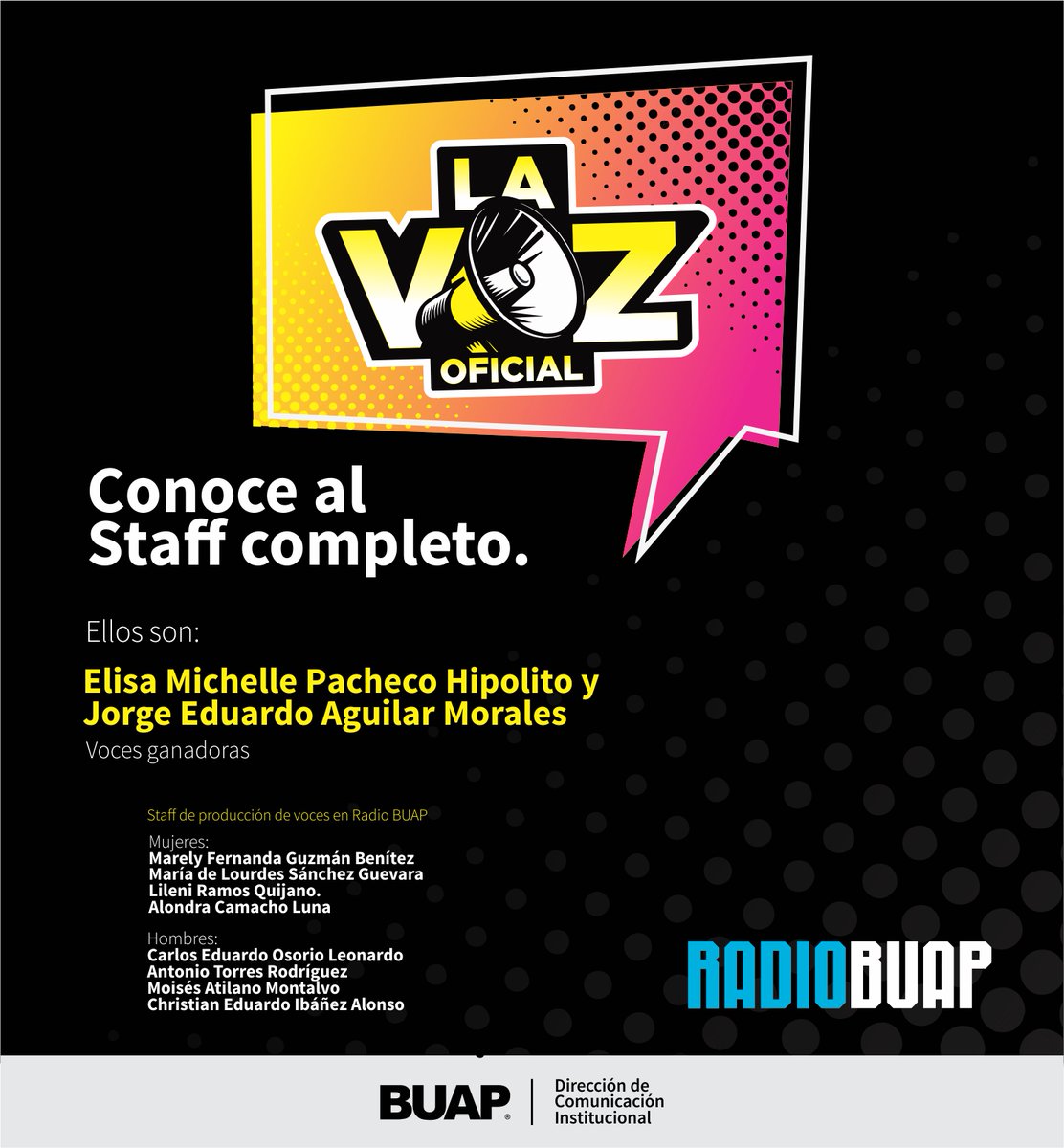 ¡Felicidades ganadores! 🎙️🥳

Fueron seleccionadas y seleccionados en el concurso "La Voz Oficial" de Radio BUAP. 🗣️

Nos pondremos en contacto con ustedes a la brevedad 😉

#RadioBUAP #LaVozOficial