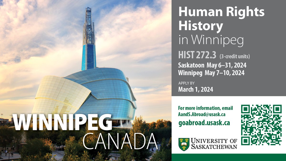 There is still time to apply for History 272 - Human Rights History in the spring session. Visit Winnipeg's Human Rights Museum as part of the course.