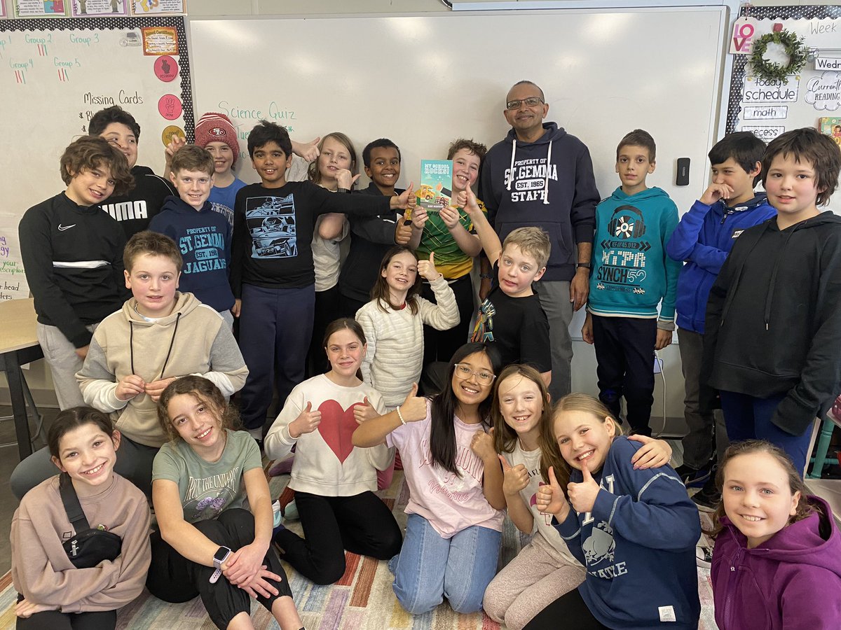 Today we started reading “My School Rocks” written by Ken Mendes. The best part of our day… interviewing Mr Mendes himself!! Thanks for visiting us and answering our pre reading questions! @KenMendes2 @StGemmaOCSB