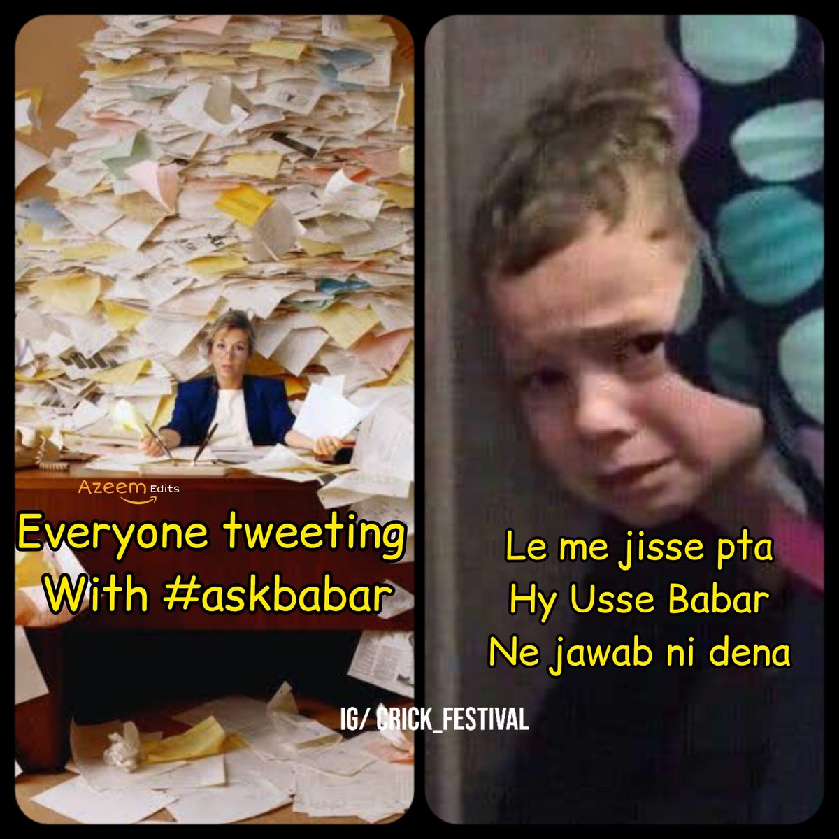 AzeemEdits's tweet photo. #AskBabar full yaqeen hy apni qismat pe 🥺🥺🥺 https://t.co/XmUmXna5rB
