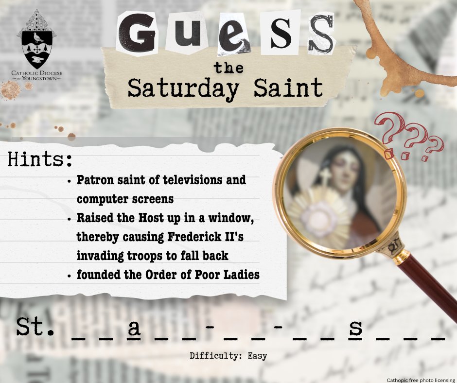 #guessthesaturdaysaint #Mysterysaint #catholicdioceseofyoungstown #DOY