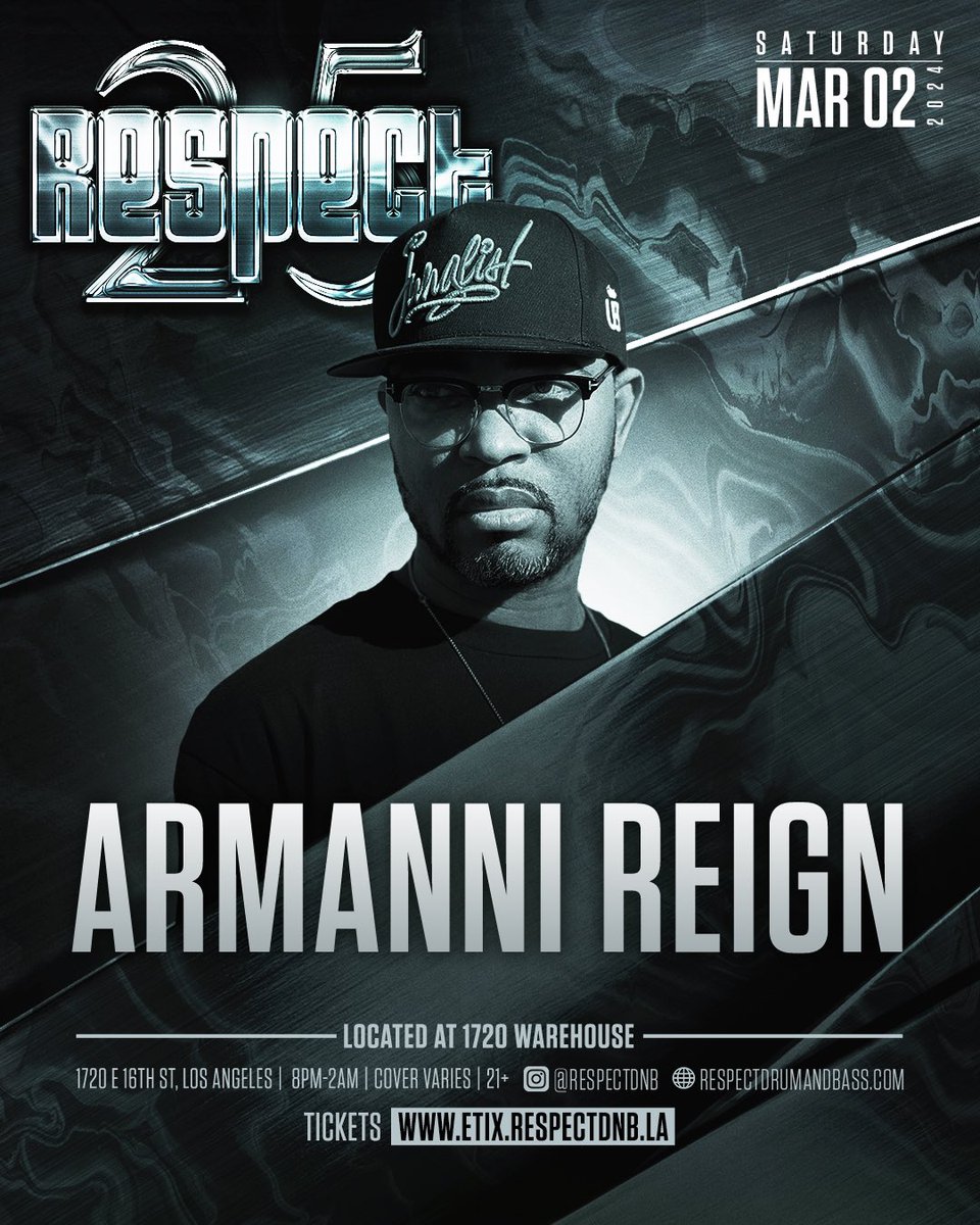 Respect is proud to showcase the vocal mastery of @ArmanniReign at our milestone 25th anniversary on Saturday March 2nd 🎤 GA ticket price is now $45 and we are 65% sold so buy your tix now! 🎟️ #respectdnb25 #respectdrumandbass Tickets (link in bio): etix.respectdnb.la