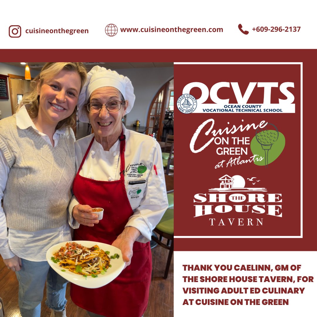 Thank you Caelinn, GM of The Shore House Tavern for visiting <a href="/ocvts/">OCVTS</a> adult education culinary program🌮 at Cuisine on the Green!! See you at Chef's Night Out!! 👏👏 #ocvts #cuisineonthegreen #shorehousetavern #culinaryschool #cte #vocationaleducation