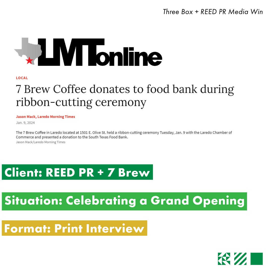 The Three Box team started the year off with a bang by securing earned #media wins for clients across Texas! 

Swipe to see a few of the media highlights we helped secure for @swtransplant, <a href="/compudopt/">Compudopt</a>, @ChaseOaks and 7 Brew, in collaboration with PRGN Partner <a href="/reed_pr/">Pr Reed</a>.