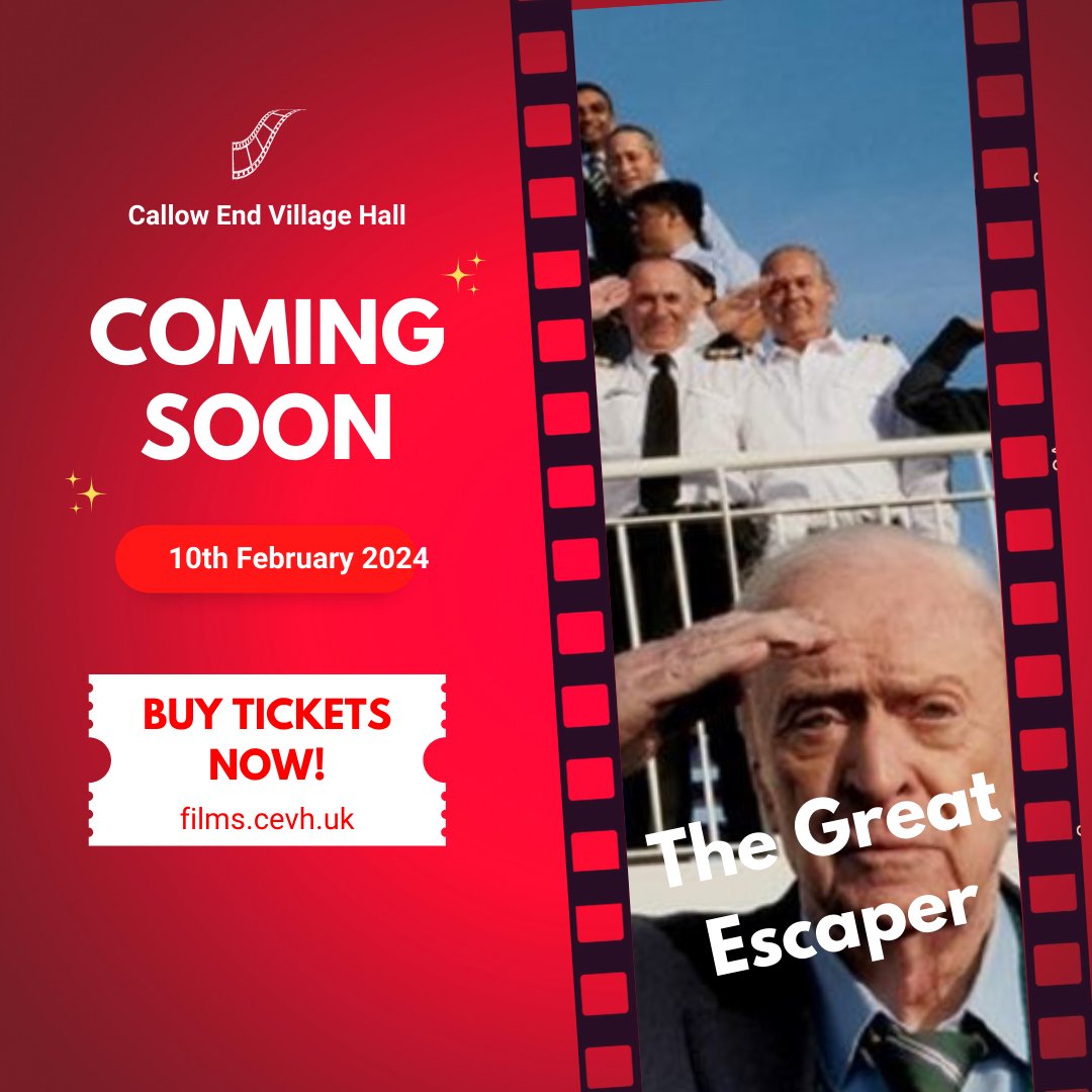 Our next film is The Great Escaper starring Michael Caine and Glenda Jackson. Tickets available vis films.cevh.uk
#thegreatescaper #callowend #villagehall
