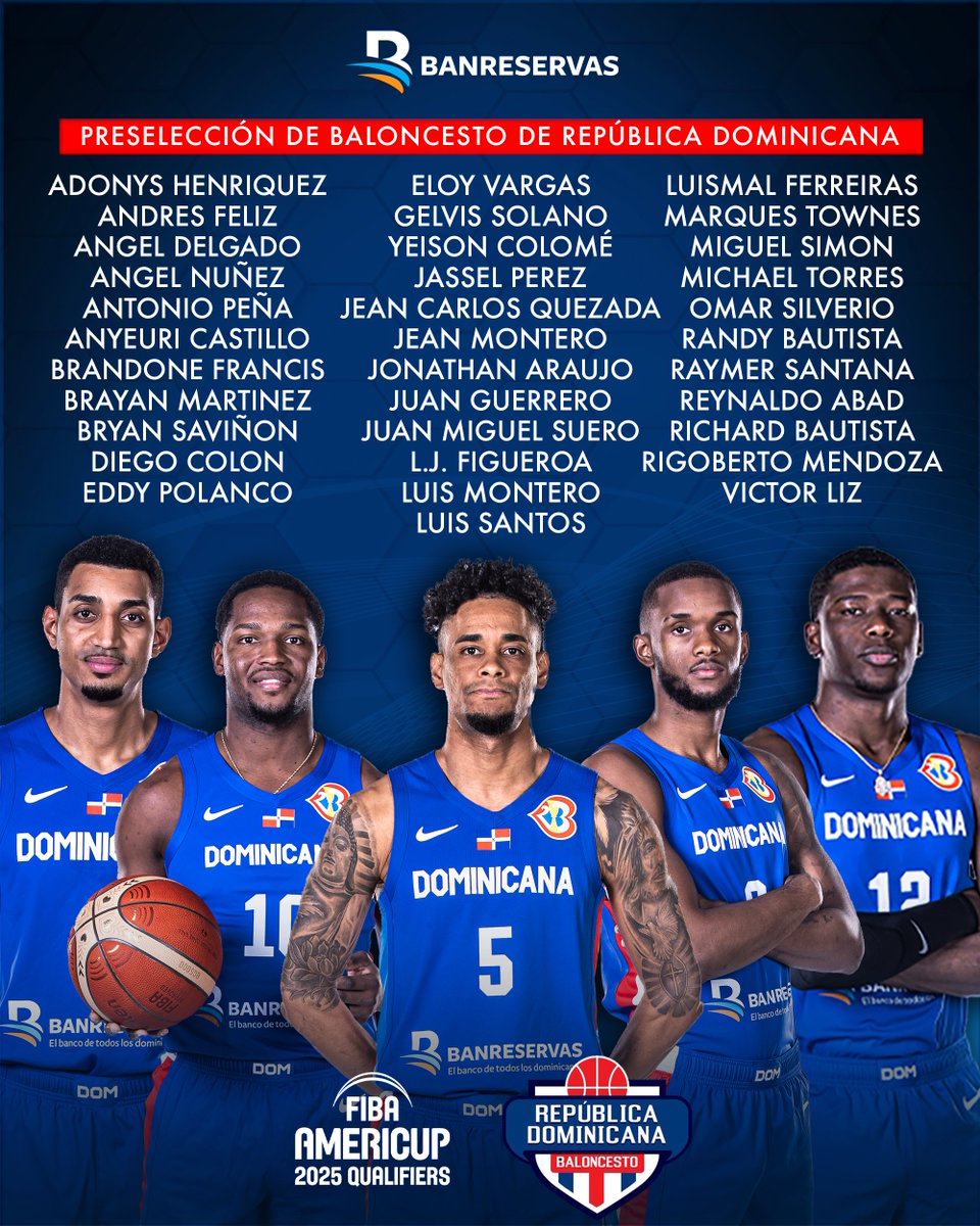 🇩🇴 Estos son nuestros convocados para los juegos de la primera ventana clasificatoria al @americup 2025 contra 🇲🇽. ¿Ya tienes tu 🎫? ¡Comprala ahora en Uepatickets.com y asegura tu lugar para apoyar a nuestra selección! ¡Dale! 💪 #VamosDOM #Americup2025