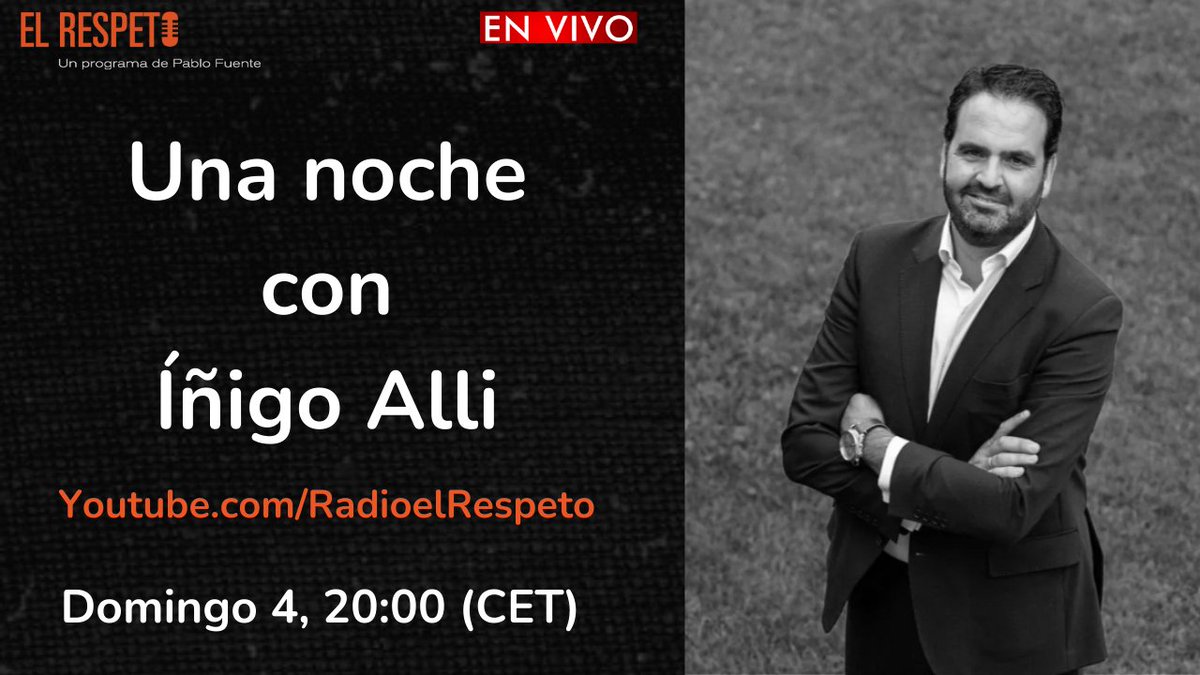 PabloFuente's tweet photo. No os podéis perder esta charla. 
@inigoalli es un gran ejemplo de cómo, desde la sociedad civil, podemos transformar las cosas. 
Os esperamos el domingo en @radioelrespeto.
https://t.co/3FsEgcGJoB https://t.co/jHTnRHZtVz