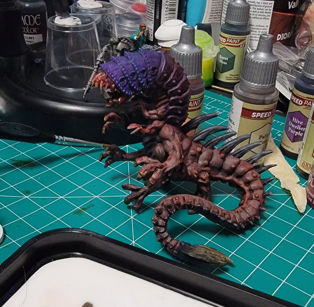 Recently gotten into painting miniatures again, going through my Mansions of Madness sets, I like doing a sort of alien/otherworldly color out of space paint, but not sure if I should tone down my purple or not, suggestions? @matthewmercer ? Anyone? Bueller? Bueller? @FFGames