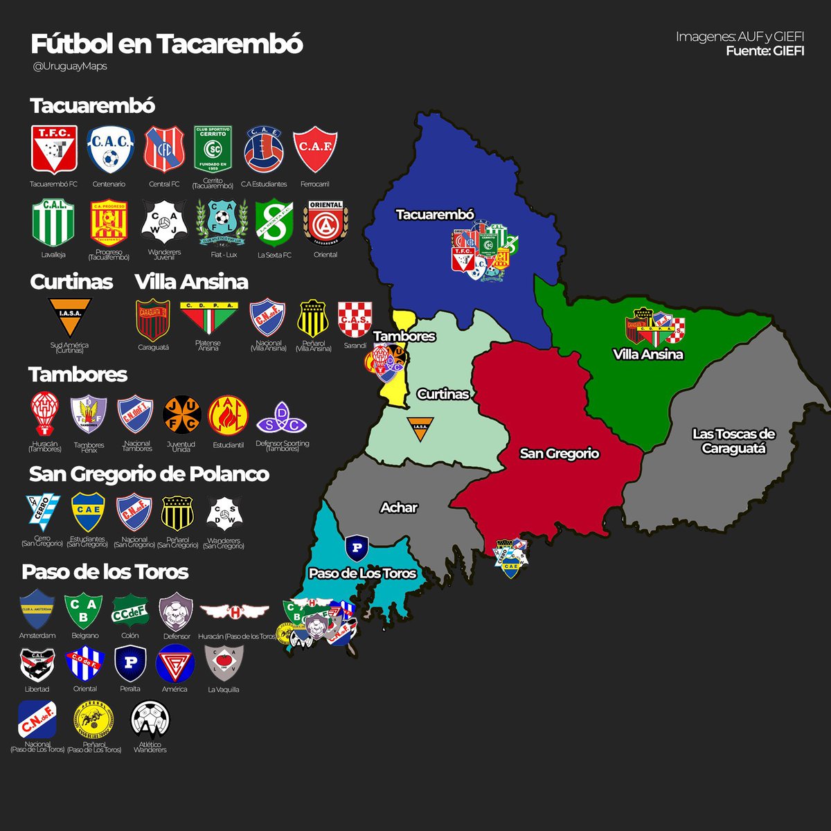 HuracanUru1908's tweet image. Realmente es para estudiar la influencia de Huracán en Uruguay.
Miren la cantidad de Huracanes que hay por el pais