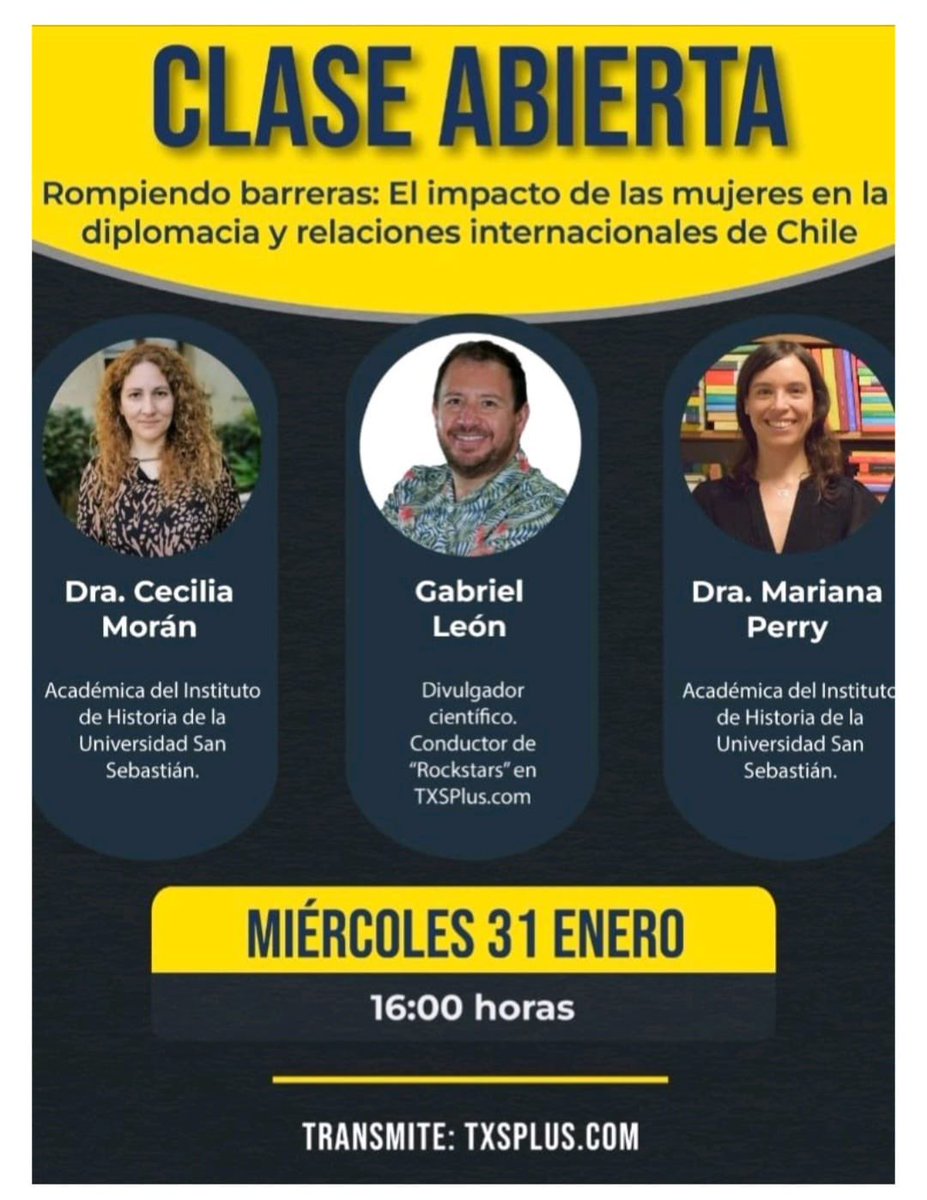 Feliz de haber participado junto a Cecilia Morán en Clase Abierta con @GaboTuitero sobre el impacto de las mujeres en la historia internacional de Chile <a href="/VRID_USS/">Investigación USS</a>