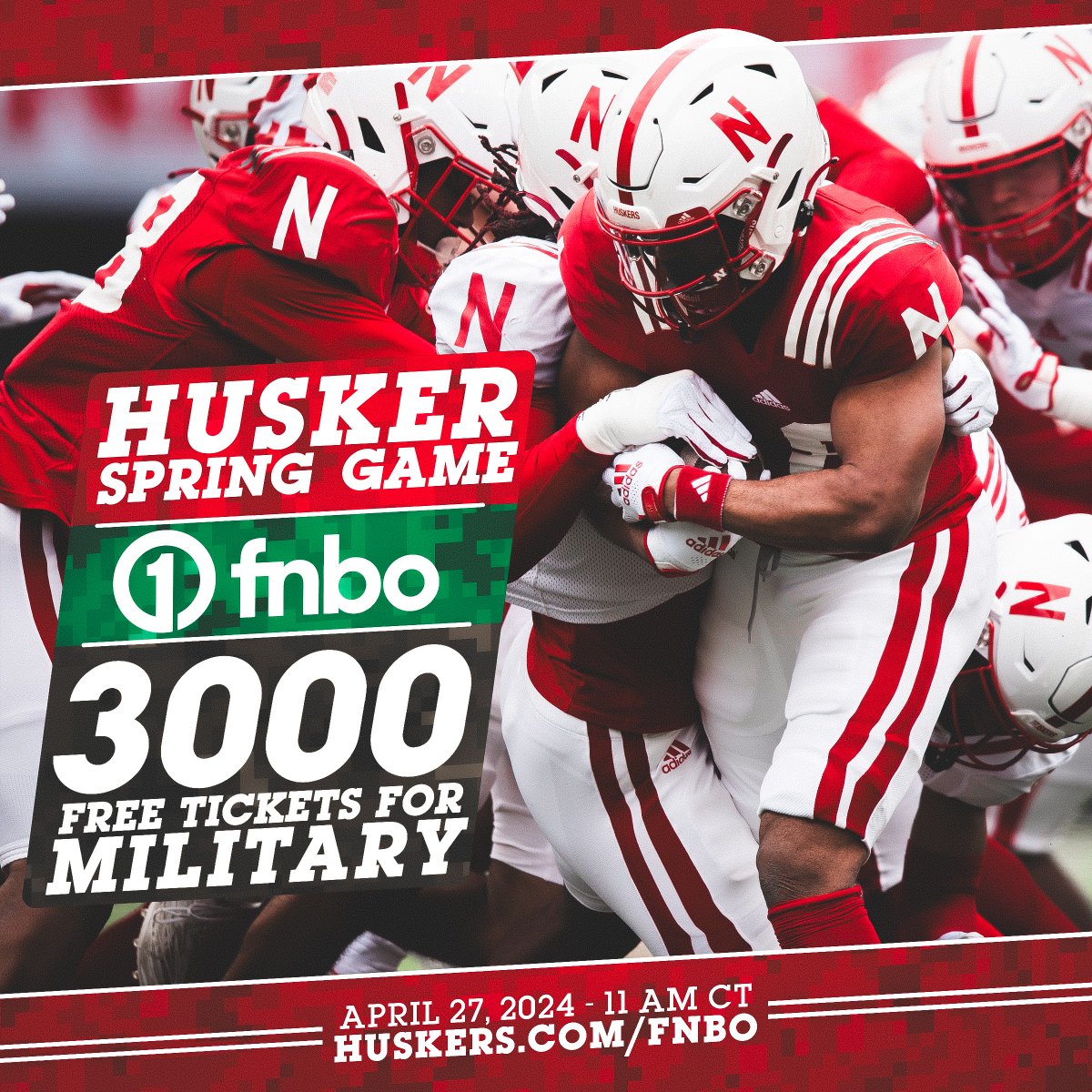 Save the Date: We're giving away 3,000 tickets to the <a href="/Huskers/">Nebraska Huskers</a> Spring Football Game to veterans &amp; active military! Those who are eligible can receive up to 4 FREE tickets to the game starting Feb. 2 at noon CST by visiting huskers.com/fnbo. #BankofHuskerNation