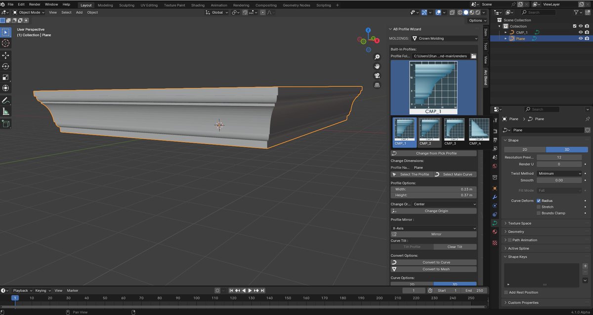 muffin_stun's tweet photo. New Feature!:
🥳"AB Profile Wizard" Added to our Addon! Congrats!🥳
Before start make sure click Refresh Images!
#blender #b3d #stunmuffin #arcblend
Features:
*Built-in Profiles (4 Starts Crown Molding)
*You can Pick Profile
Now you can use from here!
https://t.co/HF0MdBpenl https://t.co/uDZgpha9jG
