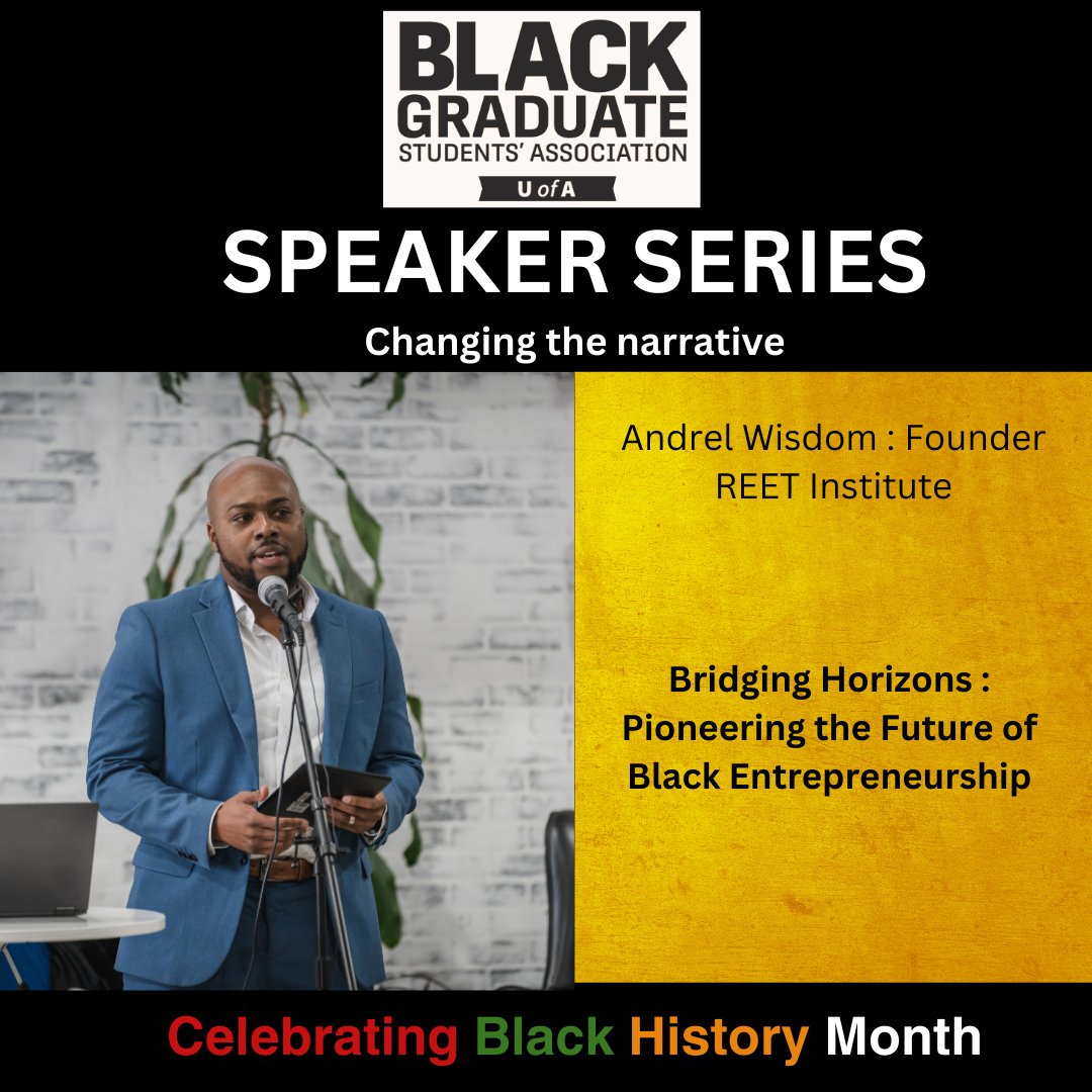 Join the University of Alberta's Black Graduate Students' Association for an inspiring Speaker Series themed 'CHANGING THE NARRATIVE'. Engage in discussions with academic speaker Prof. Andre McDonald and industry speaker Andrel Wisdom. Register : forms.gle/6pqNsrBaTsGWKx…