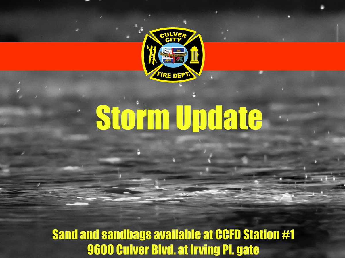 Multiple storms are slated to make their way into the LA area over the next few days with large amounts of rain expected. Sand/sandbags are available at CCFD Station 1. Please limit it to 10 bags per person. Make sure to avoid flooded areas and take extra care driving! #LaRain