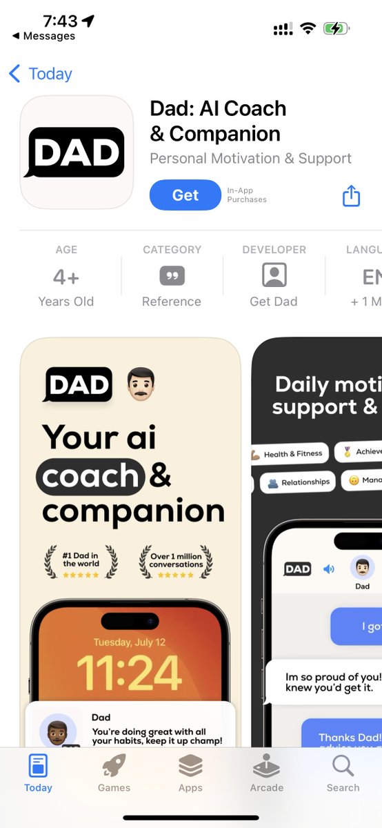 AI is here to replace your Dad and change your mental health... 👀👀👀 A friend of mine has been working on this in stealth & it just launched today. Big vision, great team, and can't wait to use it! (don't tell my dad though hahaha) apps.apple.com/us/app/dad-ai-…