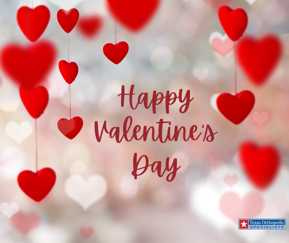 TxOrthoSpec's tweet photo. Happy Valentine's Day 

#happyvalentinesday #valentinesday2024 #TOS #texasorthopedicspecialists #jointreplacement #shoulderinjuries #sportsmedicine #handwristelbow #hipandknee #podiatry #DFWorthopedics #DFW https://t.co/eD7RKn088e