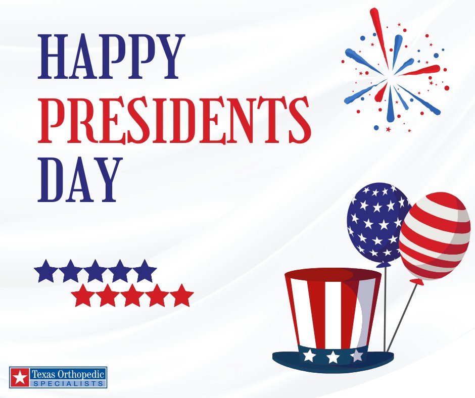 TxOrthoSpec's tweet photo. Happy Presidents Day 
#presidentsday #TOS #texasorthopedicspecialists #jointreplacement #shoulderinjuries #sportsmedicine #handwristelbow #hipandknee #podiatry #DFWorthopedics #dfw https://t.co/qQcnCdnxKX