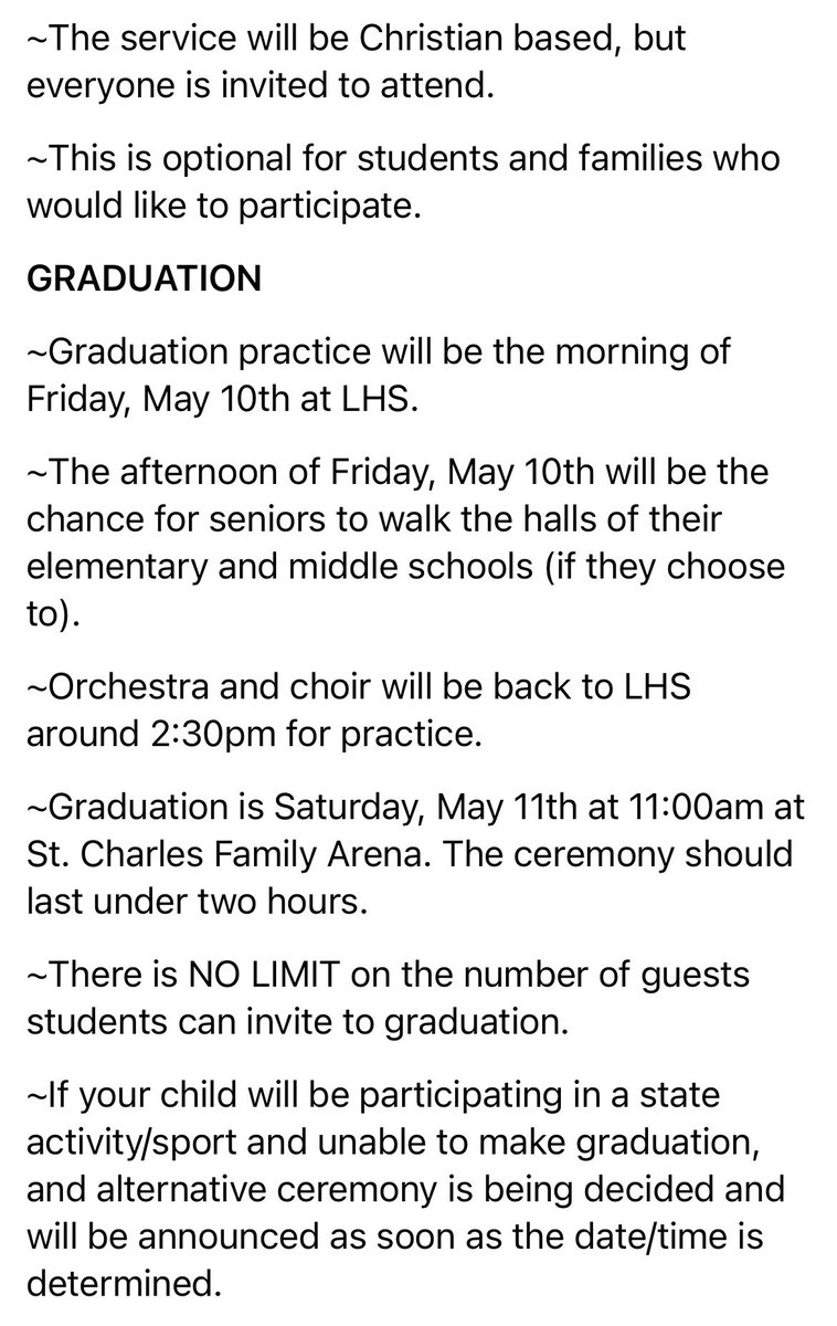 Information from senior parent meeting …..