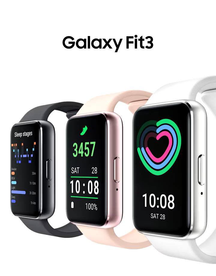 mgtechzone's tweet image. Samsung Galaxy Fit 3!

• 1.61-inch AMOLED display
• Runs on RTOS 
• Over 100 exercises support 
• Heart Rate Monitoring
• Blood oxygen Tracking
• Sleep tracking
• 21 days battery life
• 5ATM &amp;amp; IP68 certified
• Dark Gray, Prism Crush White &amp;amp; Pink Gold color variants