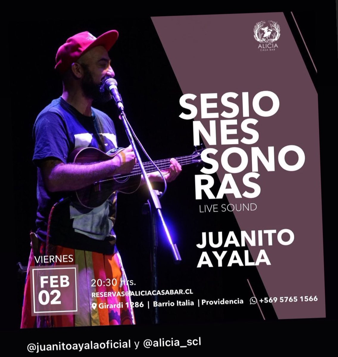 Santiaguinos sin vacaciones vengan a reír,cantar, tomar y bailar conmigo a este show acústico Alicia Casa Bar #barrioitalia ! Este viernes 2 de Febrero Cumbia reggae fogata session!!!