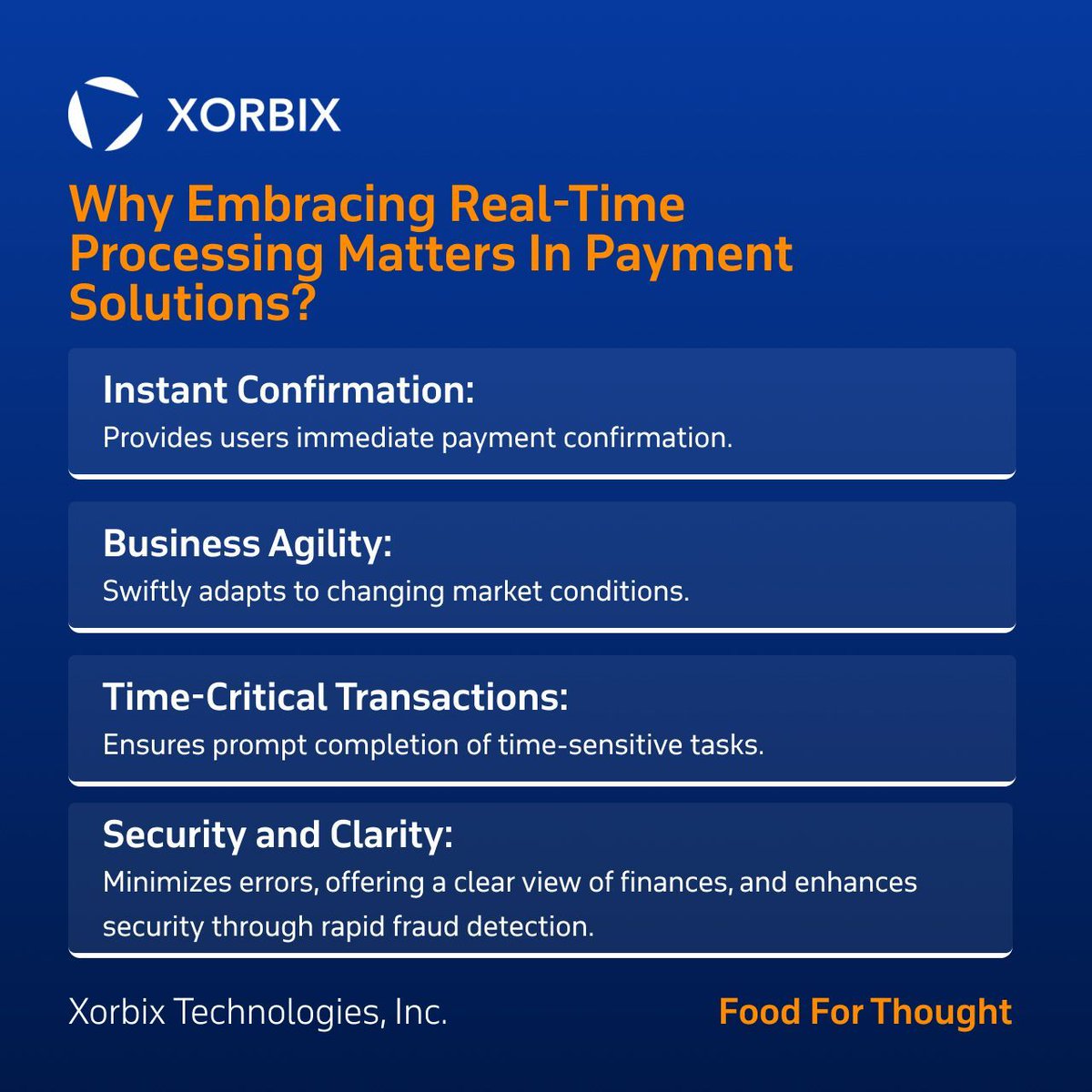 XorbixTech's tweet image. Swift and Secure Transactions with Xorbix Technologies&apos; Payment Solutions! 
Discover why it&apos;s a catalyst for enhanced user experience, agile business operations, and robust security.
Contact us to know more: bit.ly/42gMqgA 

#PaymentSolutions #RealTimeProcessing #Xorbix
