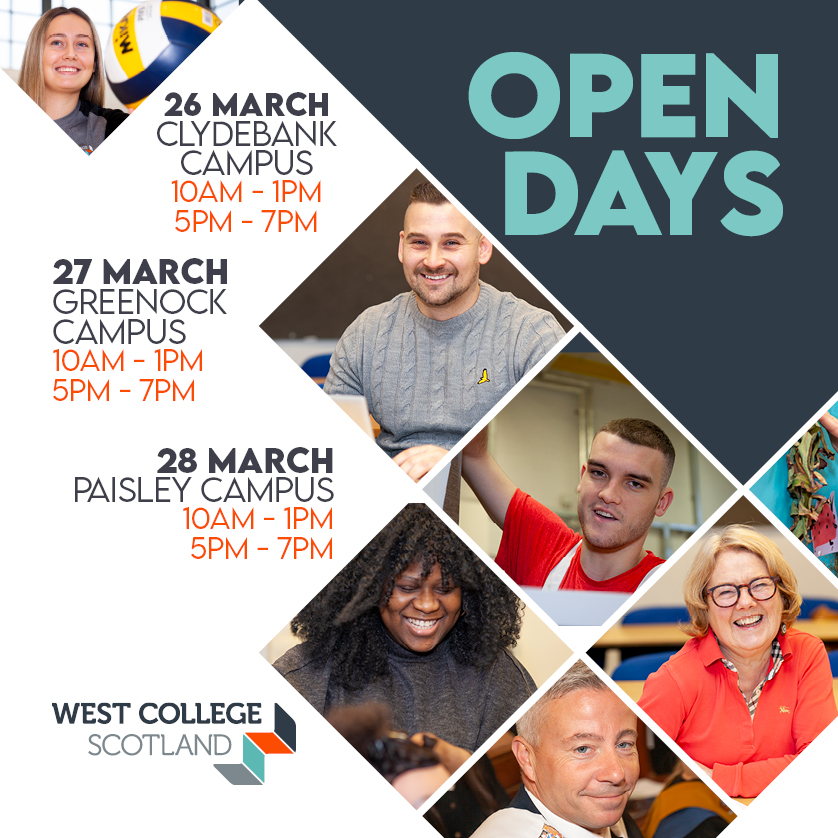 Come along to our March Open Days to find out more about our full-time, part-time and evening courses as well as apprenticeships, learning support and funding. 

Register here ➡️ bit.ly/wcsopenday
#WeAreWest