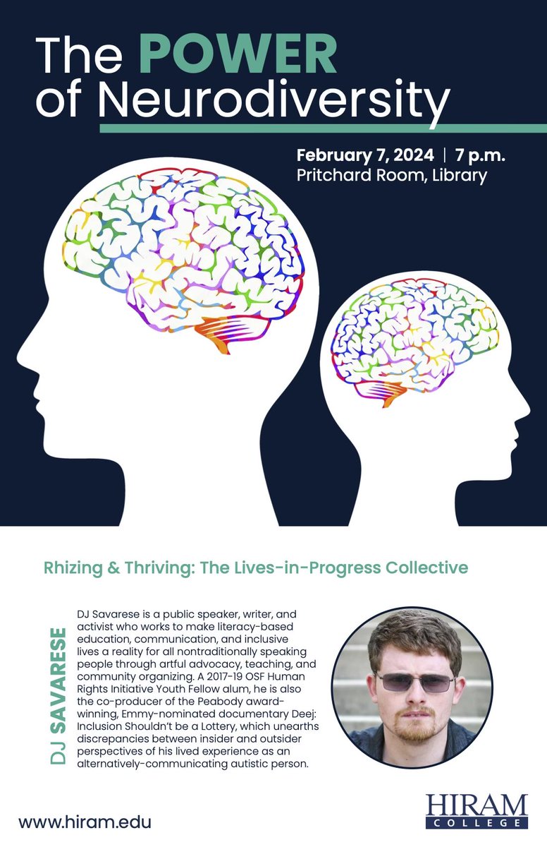 DJ Savarese will be at Hiram College in February for The Power of Neurodiversity event…DJ is dedicated to empowering and uplifting the voices of those often unheard. #InclusionMatters #AutismAdvocacy #LivesInProgress #deejmovie #djsavarese #hiramcollege