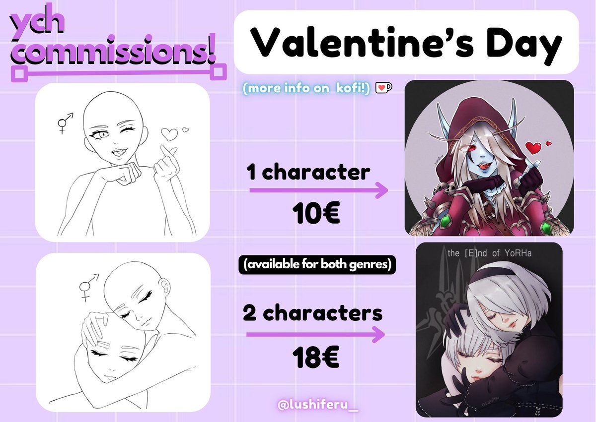 lushiferu_'s tweet photo. 🌸 I'm opening Valentines Day YCH commissions!
🌸 Available on my ko-fi ^^
🍵 10€ a single character // 18€ for 2 characters

🌸 https://t.co/h1IZSGiP26
🌸 Limited slots! [~/8 taken]

RTs and likes are much appreciated! https://t.co/0kmSyraDD9