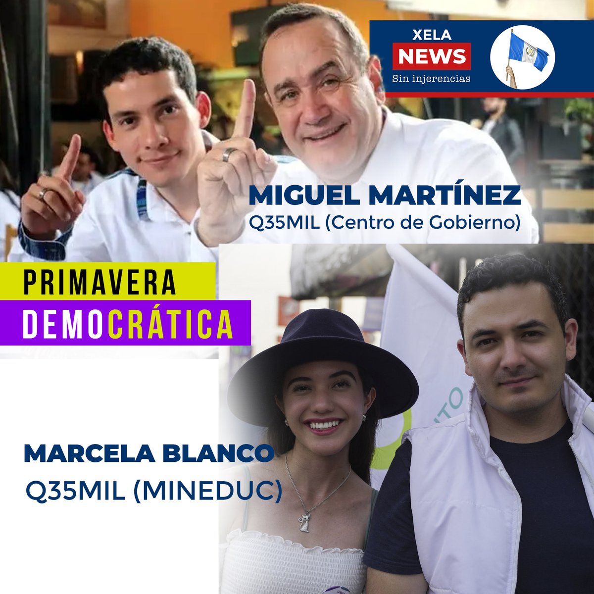 XelaNewsGt's tweet photo. #MiguelMartínez (pareja de Alejandro Giammattei)  trabajó en el Centro de Gobierno y le pagaban Q35MIL = CORRUPCIÓN;
@marceblanco_ (pareja de @samuel_pz) trabajará en el @MineducGT y ganará Q35MIL = "PRIMAVERA DEMOCRÁTICA."
#Nepotismo
#XelaNewsGt 🇫🇷
Noticias sin injerencias. https://t.co/zzAyVIYYbM