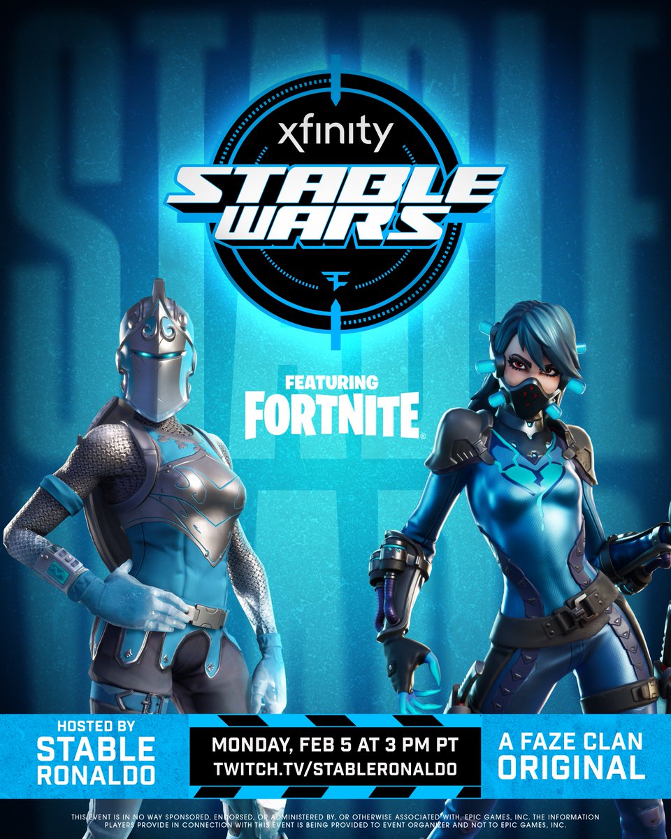 FaZeClan's tweet image. $25K 2v2 ZONE WARS 👀

INTRODUCING @Xfinity STABLE WARS HOSTED BY @StableRonaldo #XfinityPartner 

WHO WANTS IN? 🗣