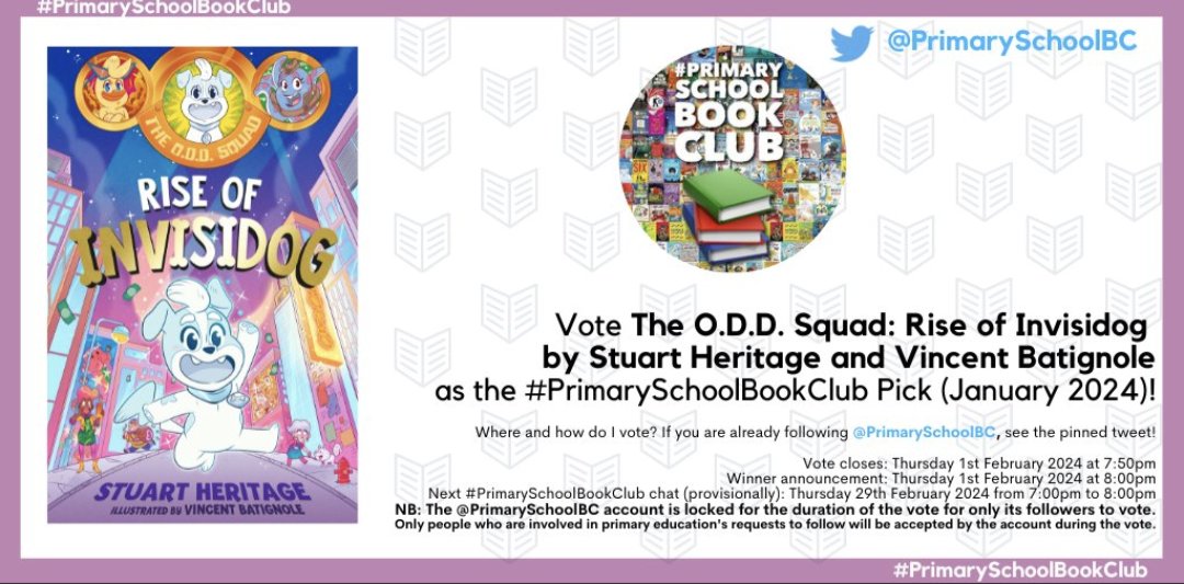 stuheritage's tweet photo. Very excited that The O.D.D Squad: Rise of Invisidog has been included in the #PrimarySchoolBookClub January 2024 vote. If you go to @PrimarySchoolBC and vote for it using the pinned tweet, I will be quite happy @PuffinBooks https://t.co/7PbSGmGBgq