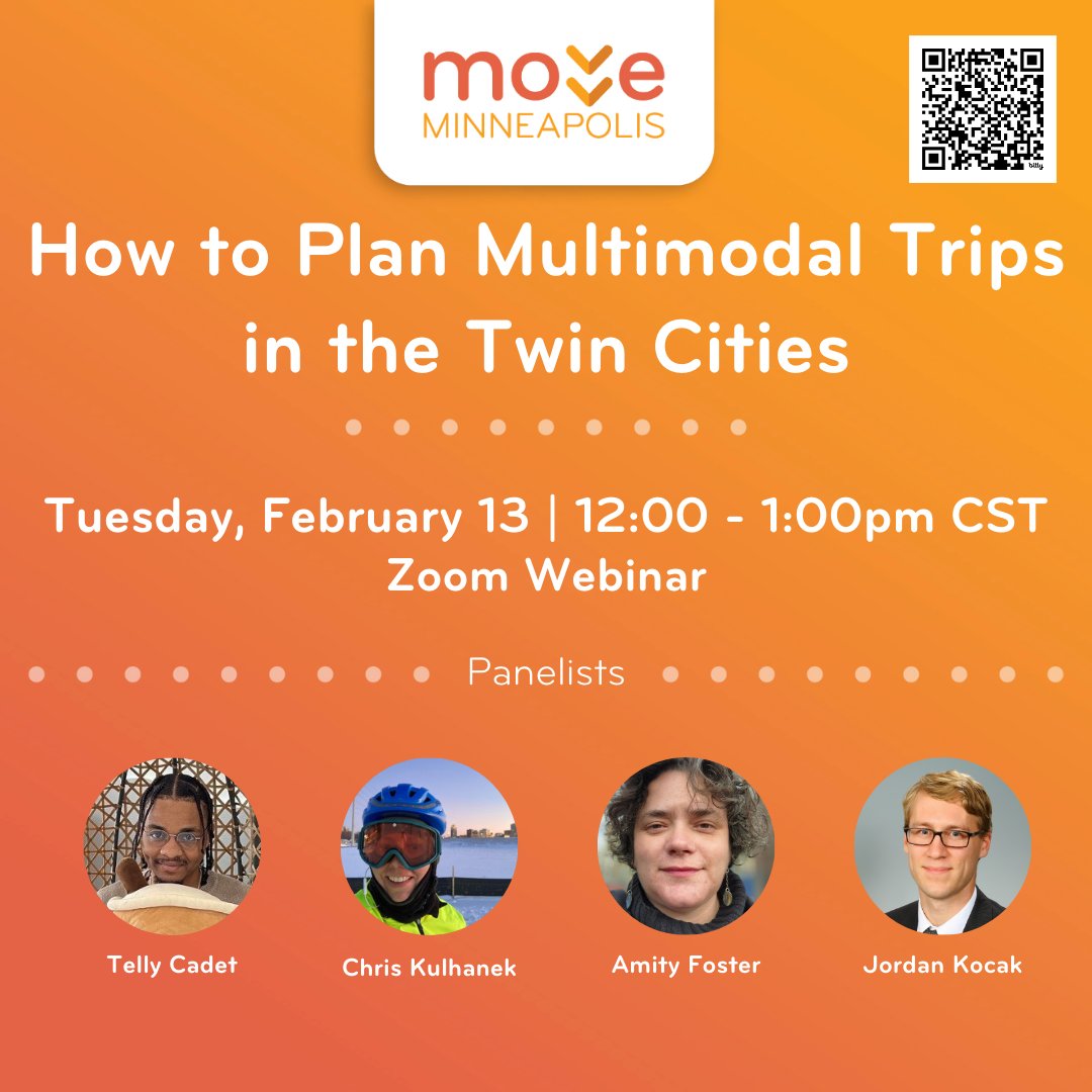 Join Move Minneapolis and a panel of experts on trip planner technology and tools, hear panelists' tried and true insider tips, and take advantage of the opportunity to ask questions.
Where: Zoom - Register Here: tinyurl.com/multimodaltrip…