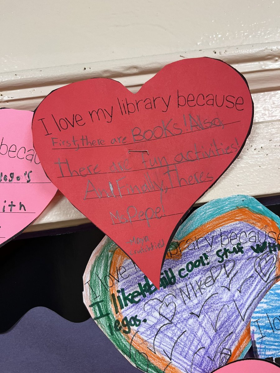 MsPepeLibrarian's tweet photo. All of the reasons why my students @s4_belleville love their library ❤️ I cannot wait to add more hearts! #lovetoreadmonth #librarymedia 
@school4_dc @missmacbps https://t.co/3a8mUxgNYp