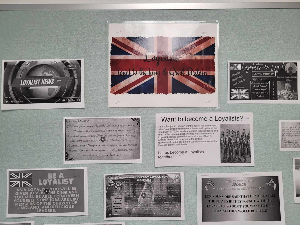 DDerasaugh's tweet photo. Great display of amazing student work from Kristin Emlet's 5th grade class at Freeman Elementary @FreemanTigers. Students putting their arguments for and against independence for the Patriot/Loyalist Debate. #CFBISD #socialstudiesmatters https://t.co/lOGiHUPJ41