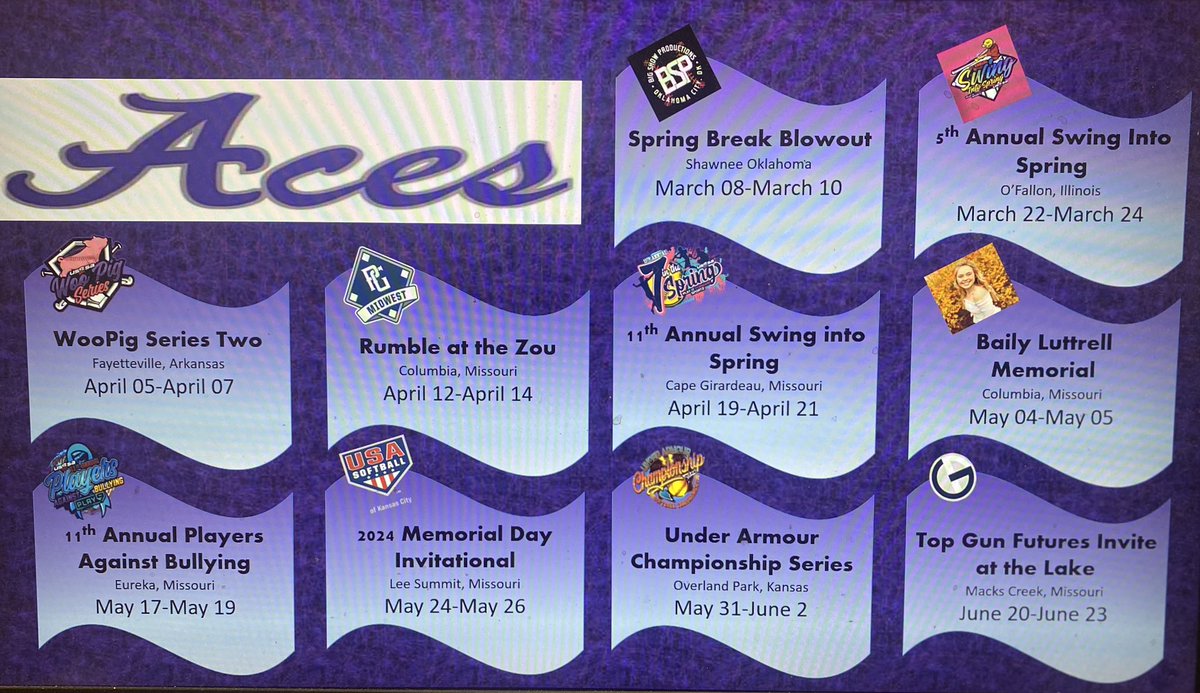 My Spring/Summer Schedule so far! Can’t wait to get started @AcesFPMidMO